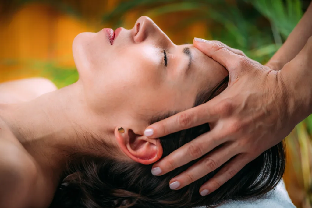 Gentle head therapy at serenity head spa, aimed at promoting relaxation and potentially improving blood flow.