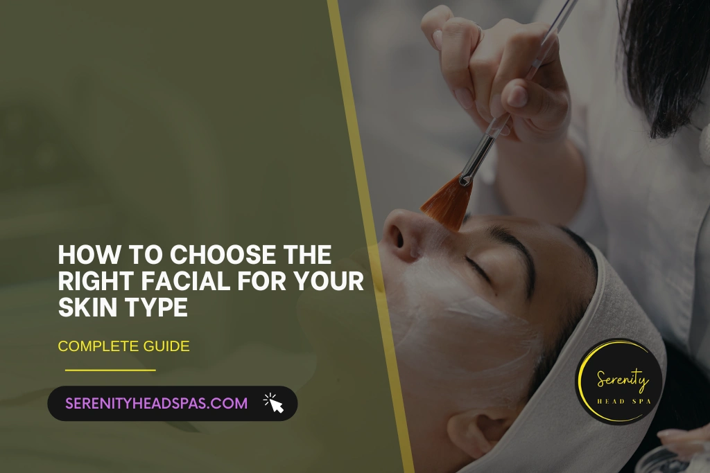 Professional aesthetician applying a facial treatment mask with a brush to a client at Serenity Head Spa.