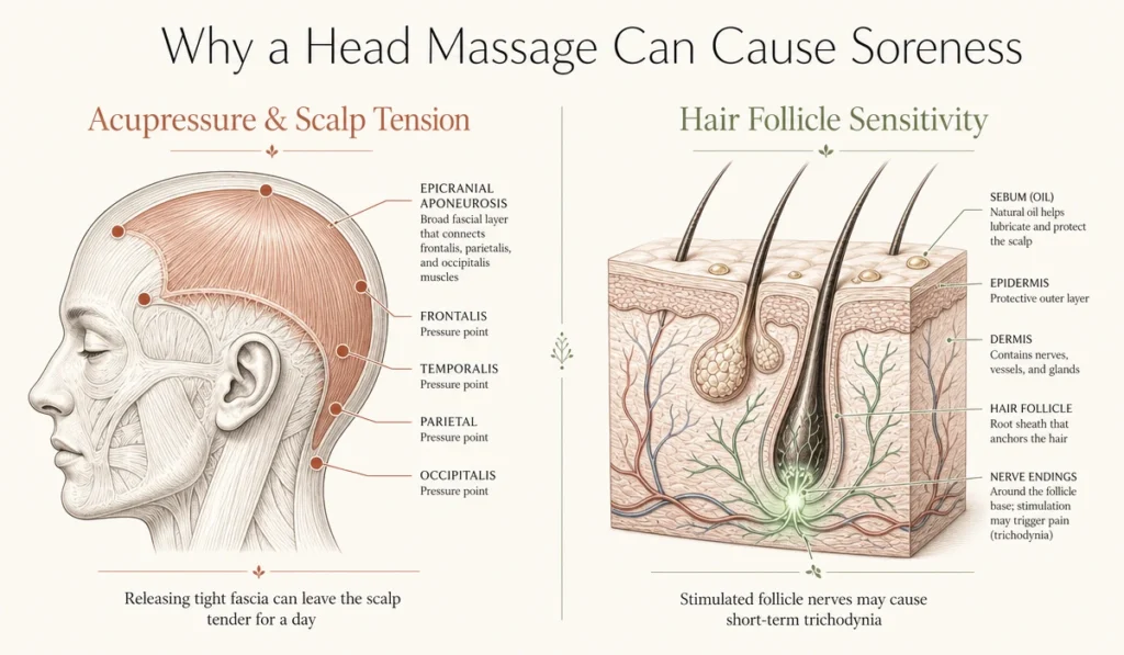 Is It Normal To Be Sore After A Massage? Causes, Duration, And Relief 2 Head Massage Soreness Infographic